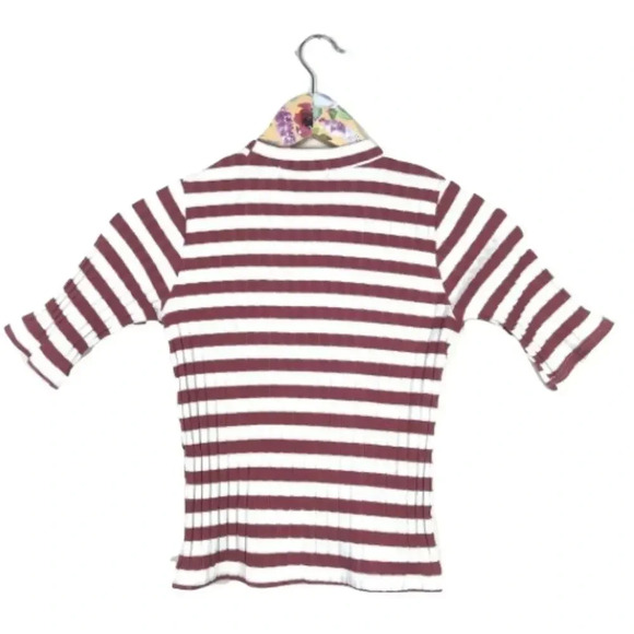 Mock-Neck Mauve Striped Knit Top - Picture 2 of 5